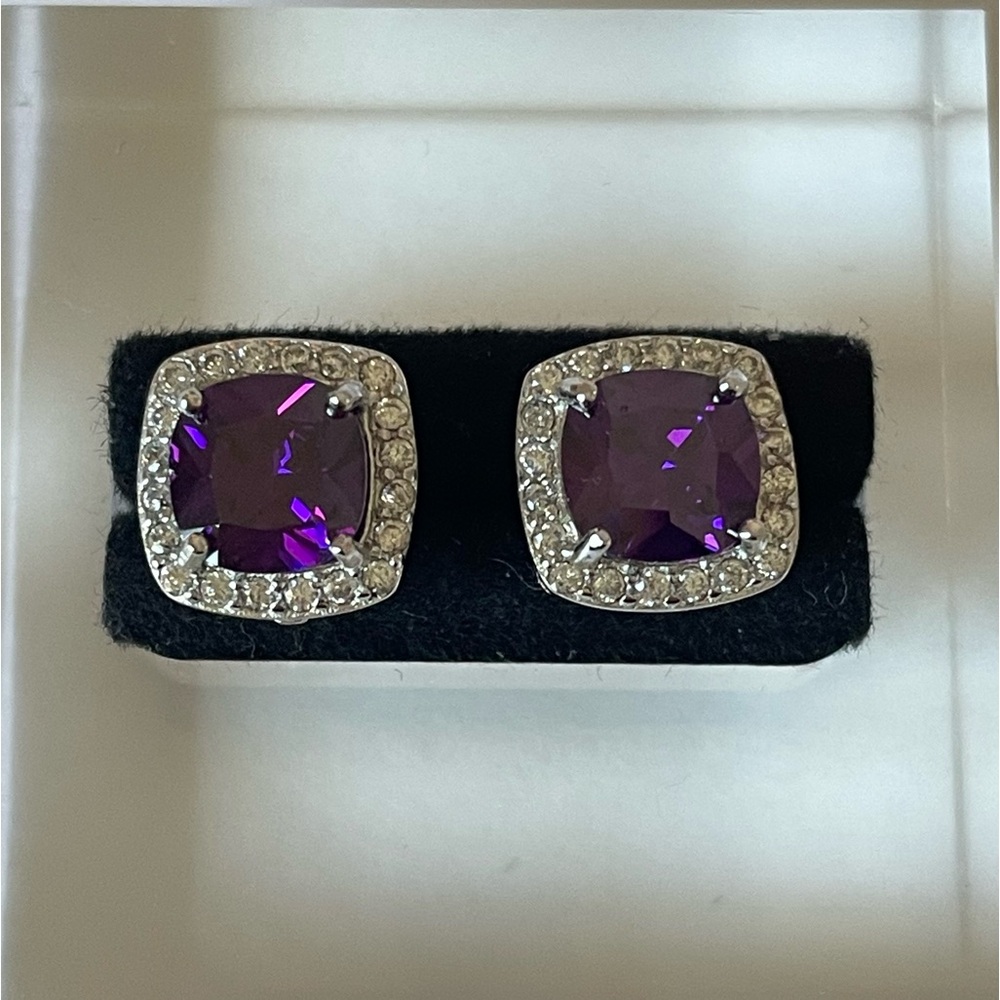 New Sterling Silver and Amethyst CZ Earrings